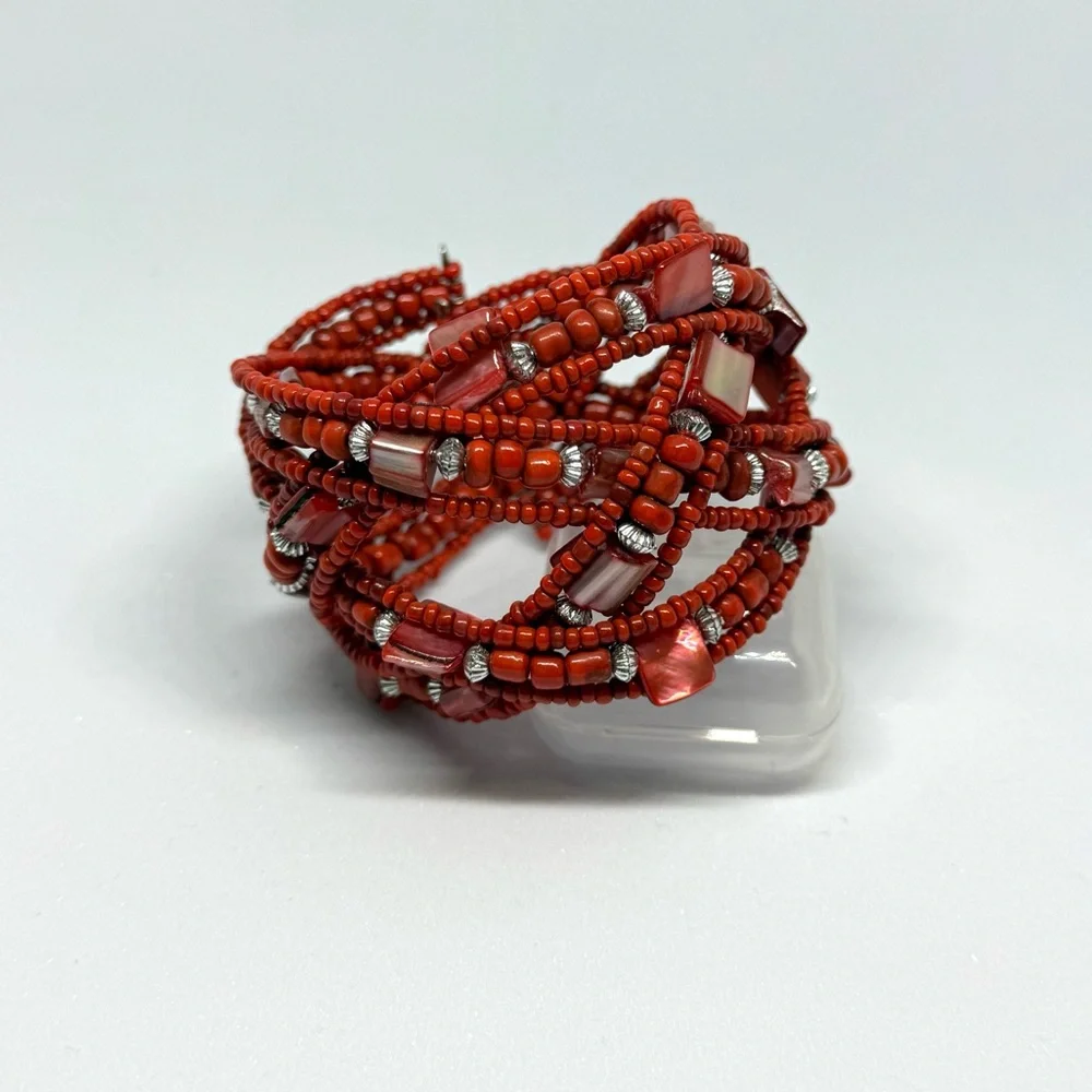 Beaded‎ Cuff Bracelet In Colorful Sienna